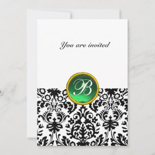 DAMASK GEM STONE MONOGRAM jade green Invitation