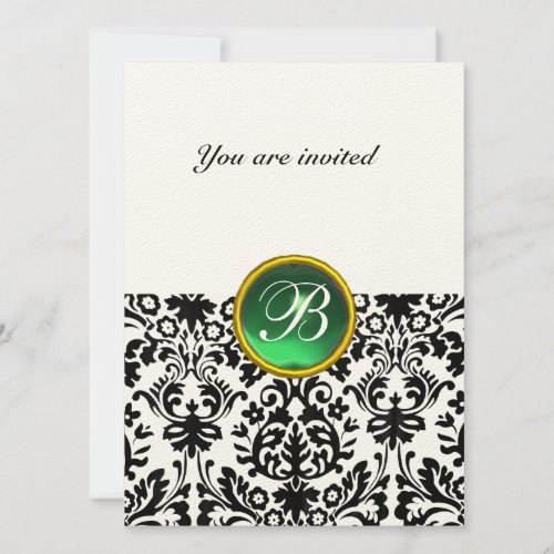 DAMASK GEM STONE MONOGRAM jade green speckled Invitation