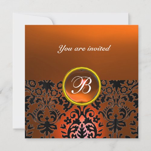 DAMASK GEM STONE MONOGRAM orange agateyellow Invitation