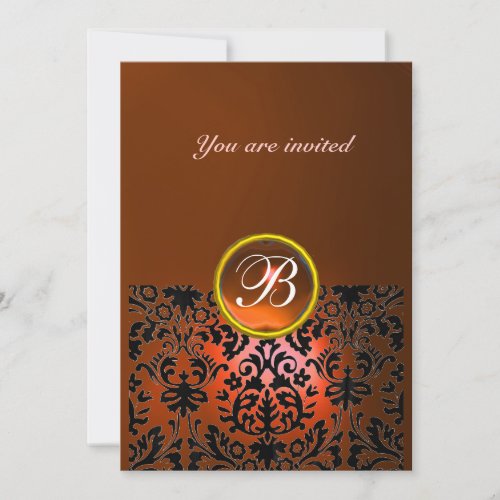 DAMASK GEM STONE MONOGRAM orange agateyellow Invitation