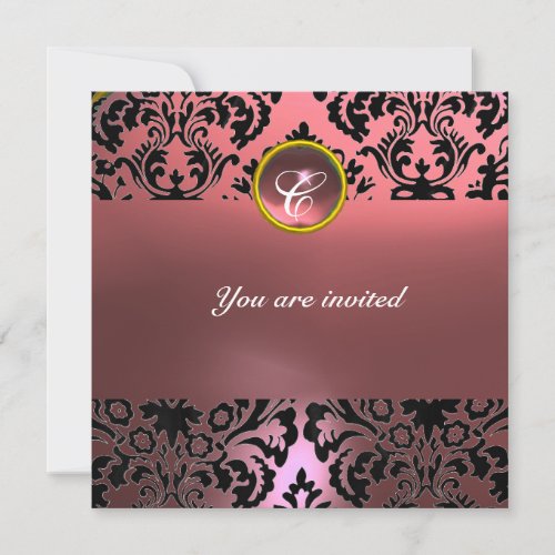 DAMASK GEM STONE MONOGRAM pink Invitation