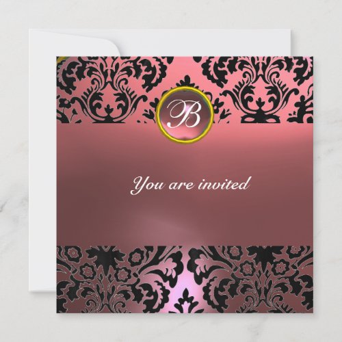 DAMASK GEM STONE MONOGRAM pink Invitation