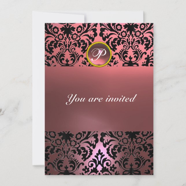 DAMASK GEM STONE MONOGRAM pink Invitation (Front)