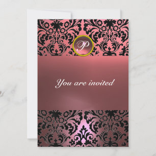 DAMASK GEM STONE MONOGRAM pink Invitation