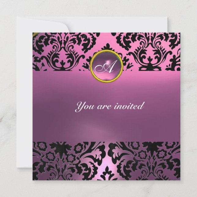 DAMASK GEM STONE MONOGRAM pink purple Invitation (Front)