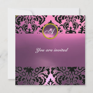 DAMASK GEM STONE MONOGRAM pink purple Invitation