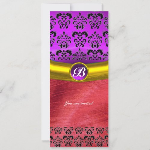 DAMASK GEM STONE MONOGRAM pink purple violet silk Invitation