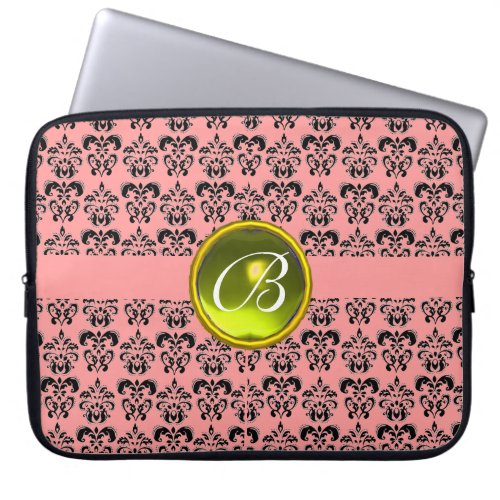 DAMASK GEM STONE MONOGRAM pink yellow black Laptop Sleeve