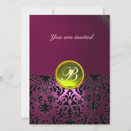 DAMASK GEM STONE MONOGRAM pink yellow Invitation