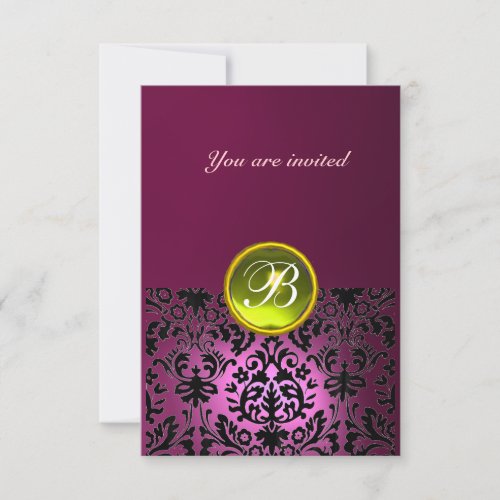 DAMASK GEM STONE MONOGRAM pink yellow rsvp Invitation