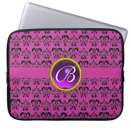 DAMASK GEM STONE MONOGRAM purple black Laptop Sleeve