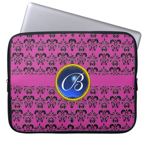 DAMASK GEM STONE MONOGRAM purple blue black Laptop Sleeve