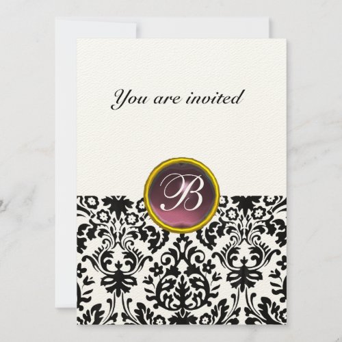 DAMASK GEM STONE MONOGRAM  purple felt Invitation