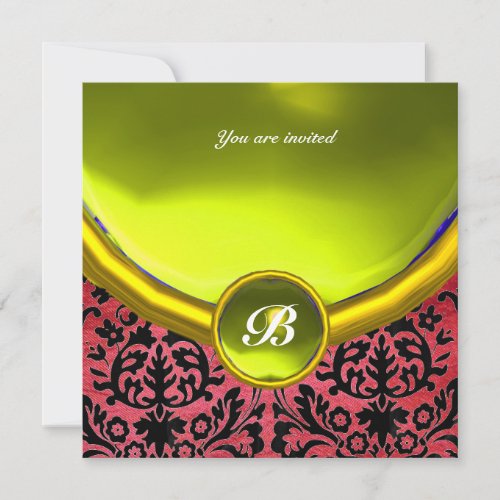 DAMASK GEM STONE MONOGRAM purple silk yellow Invitation