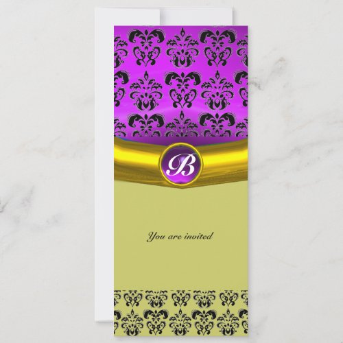 DAMASK GEM STONE MONOGRAM purple violetgreen Invitation