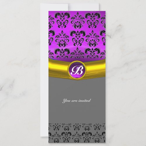 DAMASK GEM STONE MONOGRAM purple violet Invitation