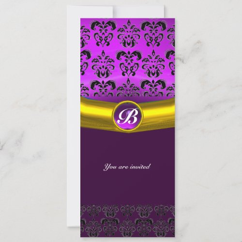 DAMASK GEM STONE MONOGRAM purple violet Invitation