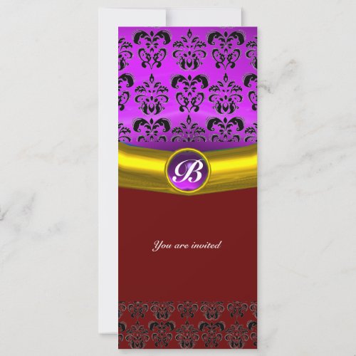 DAMASK GEM STONE MONOGRAM purple violet Invitation