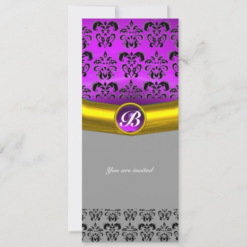 DAMASK GEM STONE MONOGRAM purple violet Invitation