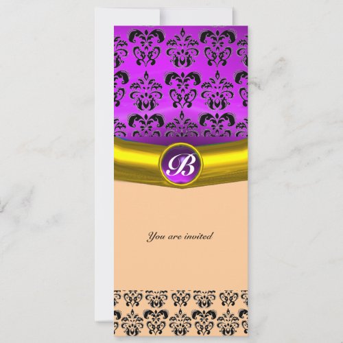 DAMASK GEM STONE MONOGRAM purple violet Invitation