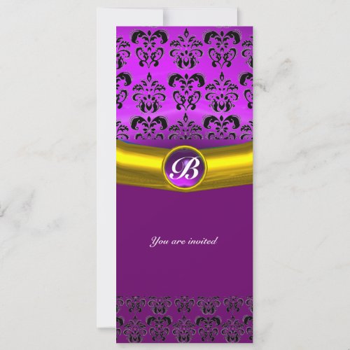 DAMASK GEM STONE MONOGRAM purple violet Invitation