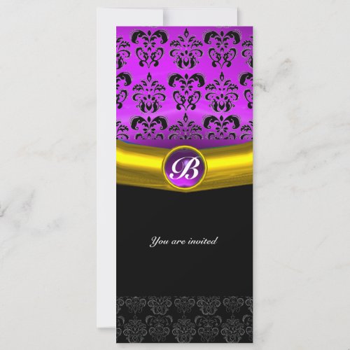 DAMASK GEM STONE MONOGRAM purple violet Invitation