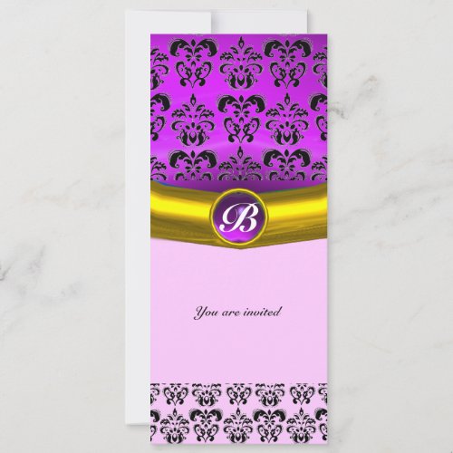 DAMASK GEM STONE MONOGRAM purple violet Invitation