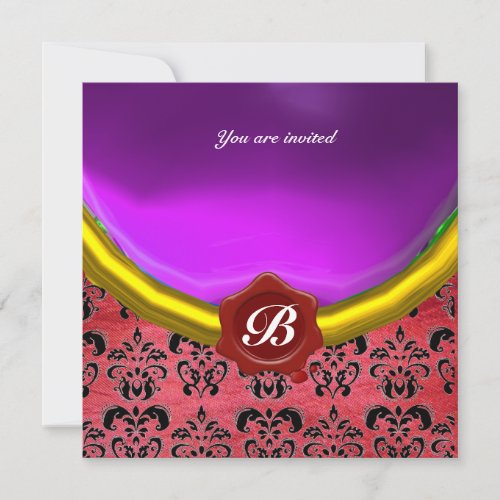 DAMASK GEM STONE MONOGRAM purple violet silk Invitation