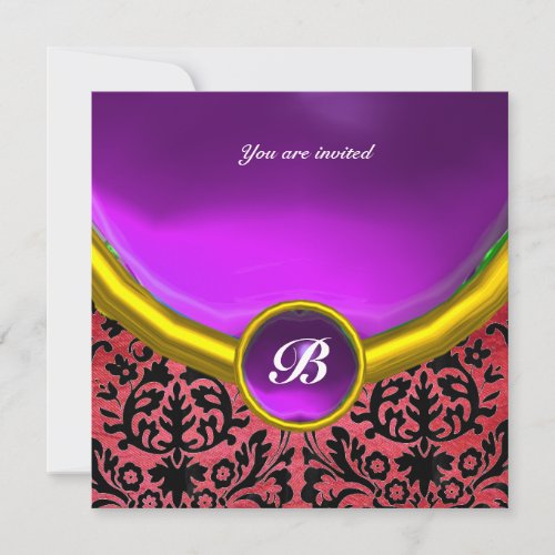 DAMASK GEM STONE MONOGRAM purple violet silk Invitation