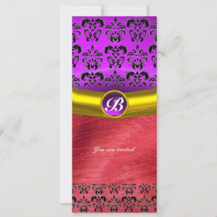 DAMASK GEM STONE MONOGRAM purple violet silk Invitation