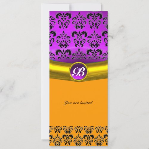 DAMASK GEM STONE MONOGRAM purple violetyellow Invitation