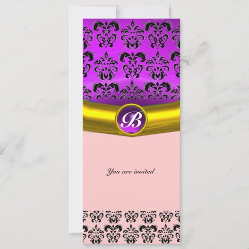 DAMASK GEM STONE MONOGRAM purple white black Invitation