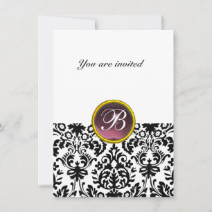 DAMASK GEM STONE MONOGRAM purple white rsvp Invitation