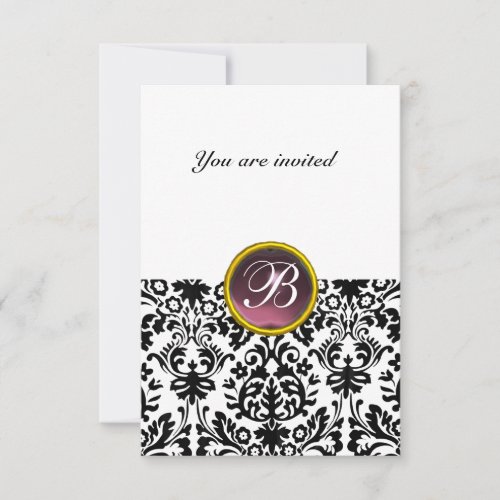 DAMASK GEM STONE MONOGRAM  purple white rsvp Invitation