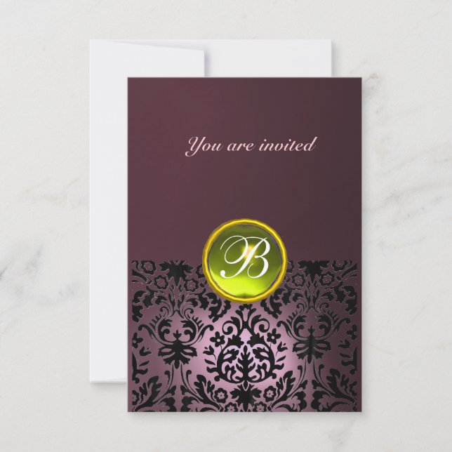 DAMASK GEM STONE MONOGRAM purple yellow rsvp Invitation (Front)