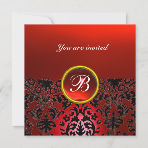 DAMASK GEM STONE MONOGRAM red black white Invitation