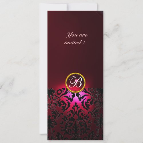 DAMASK GEM STONE MONOGRAM red burgundy Invitation