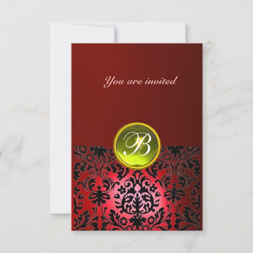 DAMASK GEM STONE MONOGRAM red yellow rsvp Invitation