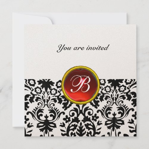 DAMASK GEM STONE MONOGRAM ruby red gold Invitation