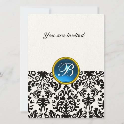 DAMASK GEM STONE MONOGRAM sapphire blue felt Invitation