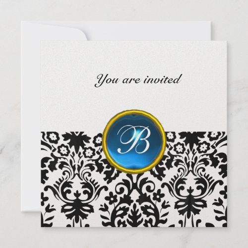 DAMASK GEM STONE MONOGRAM sapphire blue ice Invitation