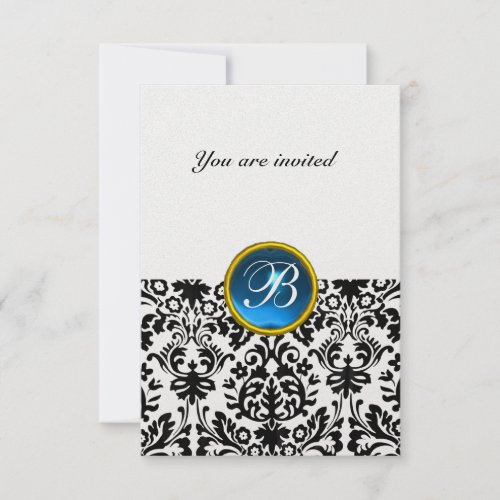 DAMASK GEM STONE MONOGRAM sapphire blue ice rsvp Invitation