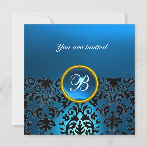 DAMASK GEM STONE MONOGRAM sapphire blue Invitation