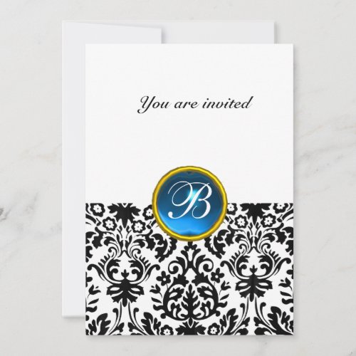 DAMASK GEM STONE MONOGRAM sapphire blue withe Invitation