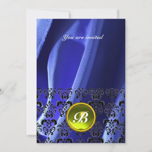 DAMASK GEM STONE MONOGRAM silk blue Invitation