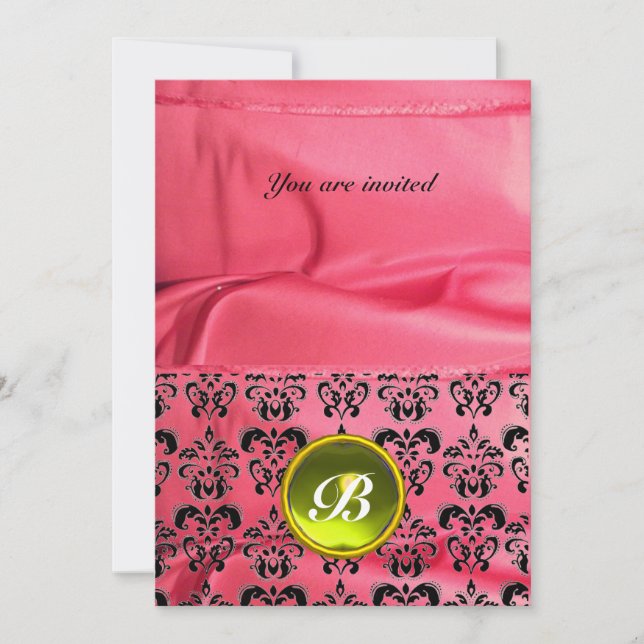 DAMASK GEM STONE MONOGRAM silk pink Invitation (Front)