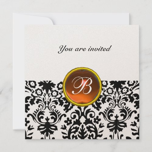 DAMASK GEM STONE MONOGRAM topaz  orange gold Invitation