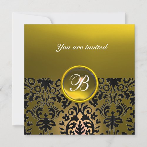 DAMASK GEM STONE MONOGRAM topaz yellow dark Invitation