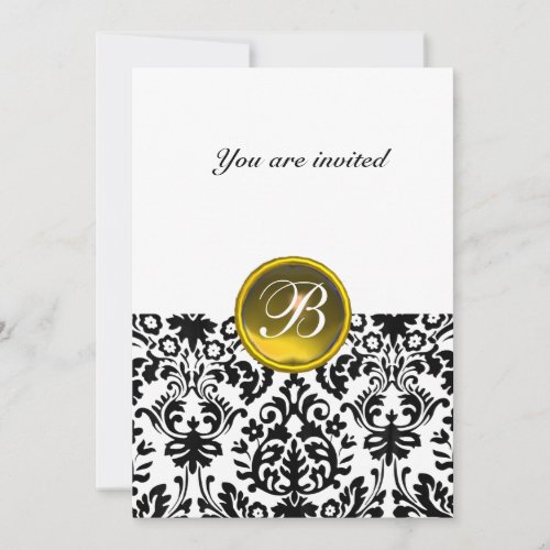 DAMASK GEM STONE MONOGRAM topaz yellow dark white Invitation