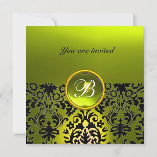 DAMASK GEM STONE MONOGRAM topaz yellow Invitation